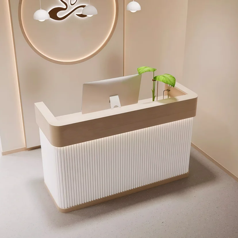 Light Wood Rounded Corner Service Counter - Maoters