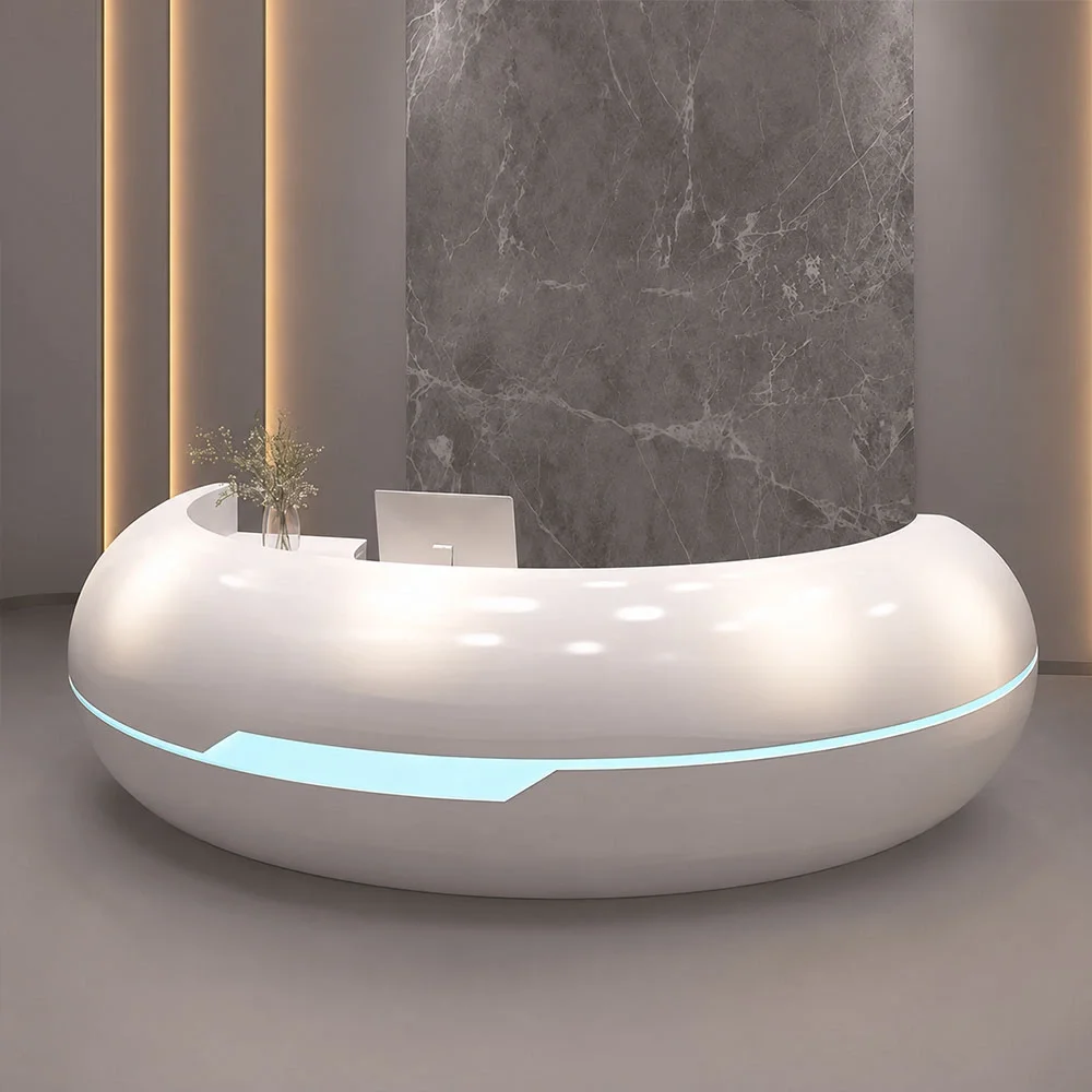 Reception Desk Types: Straight vs L-Shaped vs Curved, Podium & Fiberglass