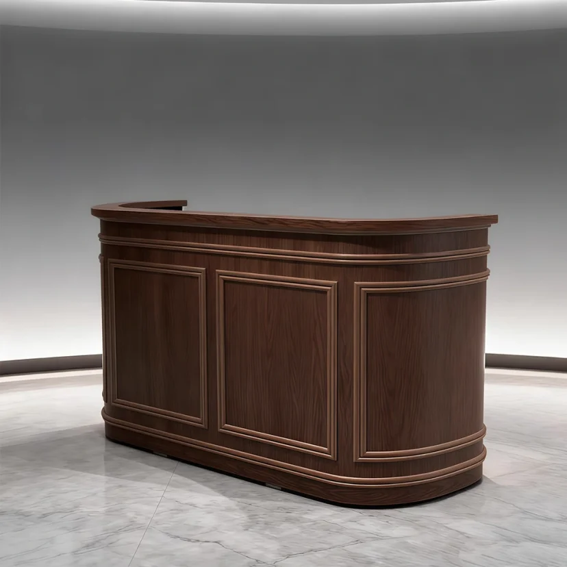 European Retro Solid Wood Curved Front Desk
