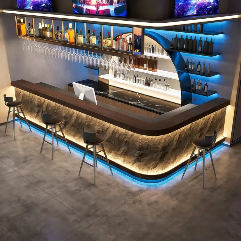L-Shape Reception Desk with Stone Facade - Maoters