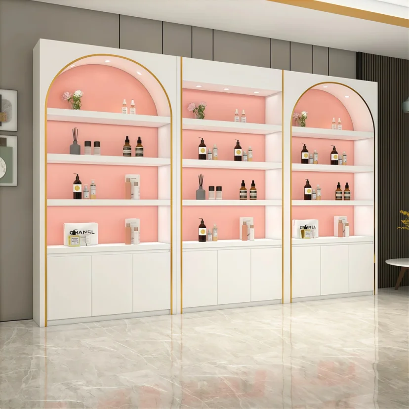 Arched Makeup Display Cabinet with Shelving Unit