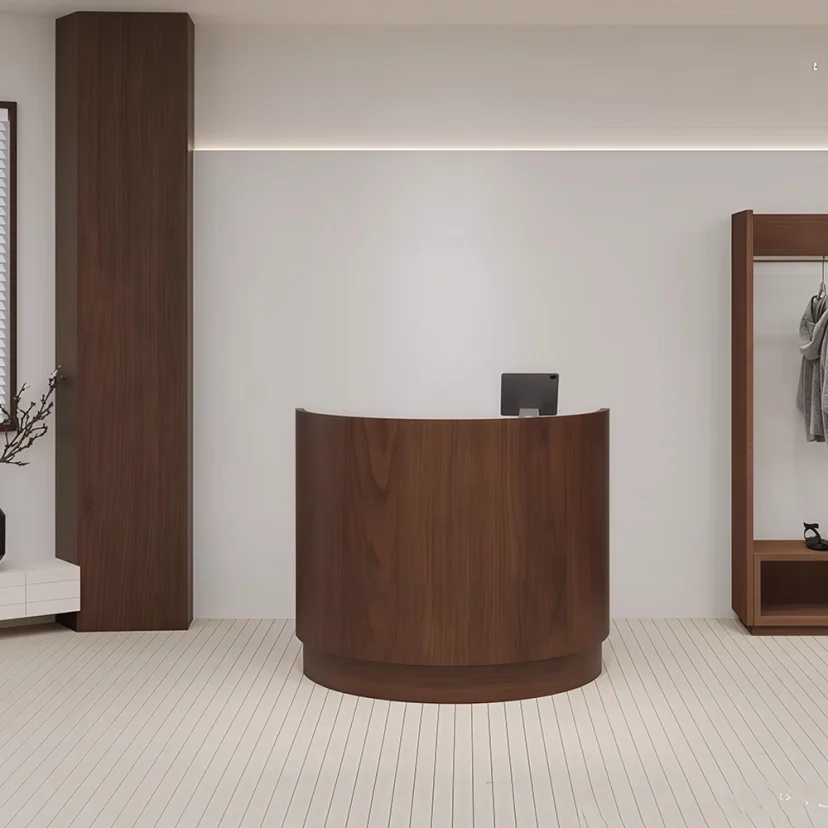 Semicircular Walnut Front Desk with Checkout Function