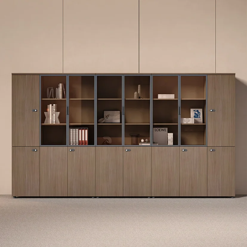 Wood Grain File Cabinet with Glass Doors - Maoters