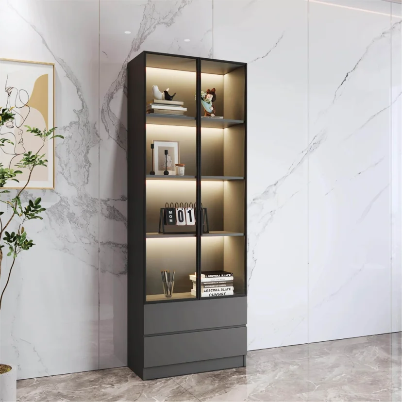 Bookcase with Glass Doors for Display Storage