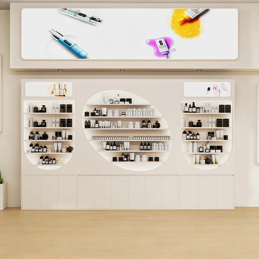 Curved Multi-Tier Display Cabinet for Salon