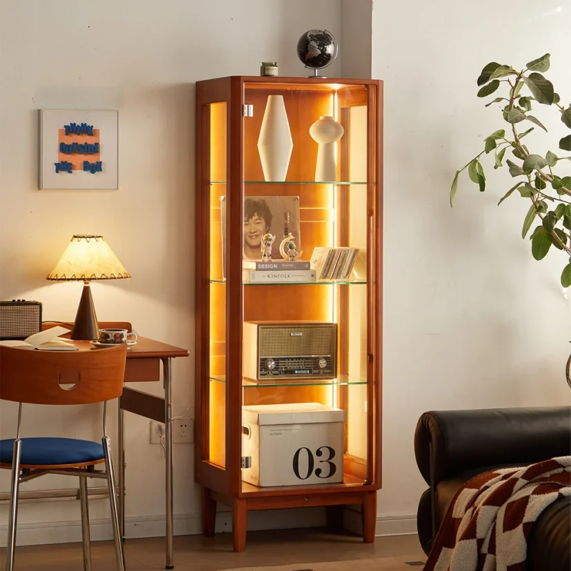 Retro Glass Display Cabinet for Living Room