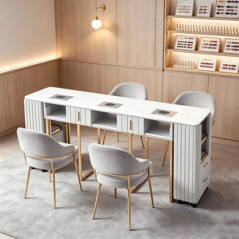 Multi-Seat Marble Manicure Desk Set
