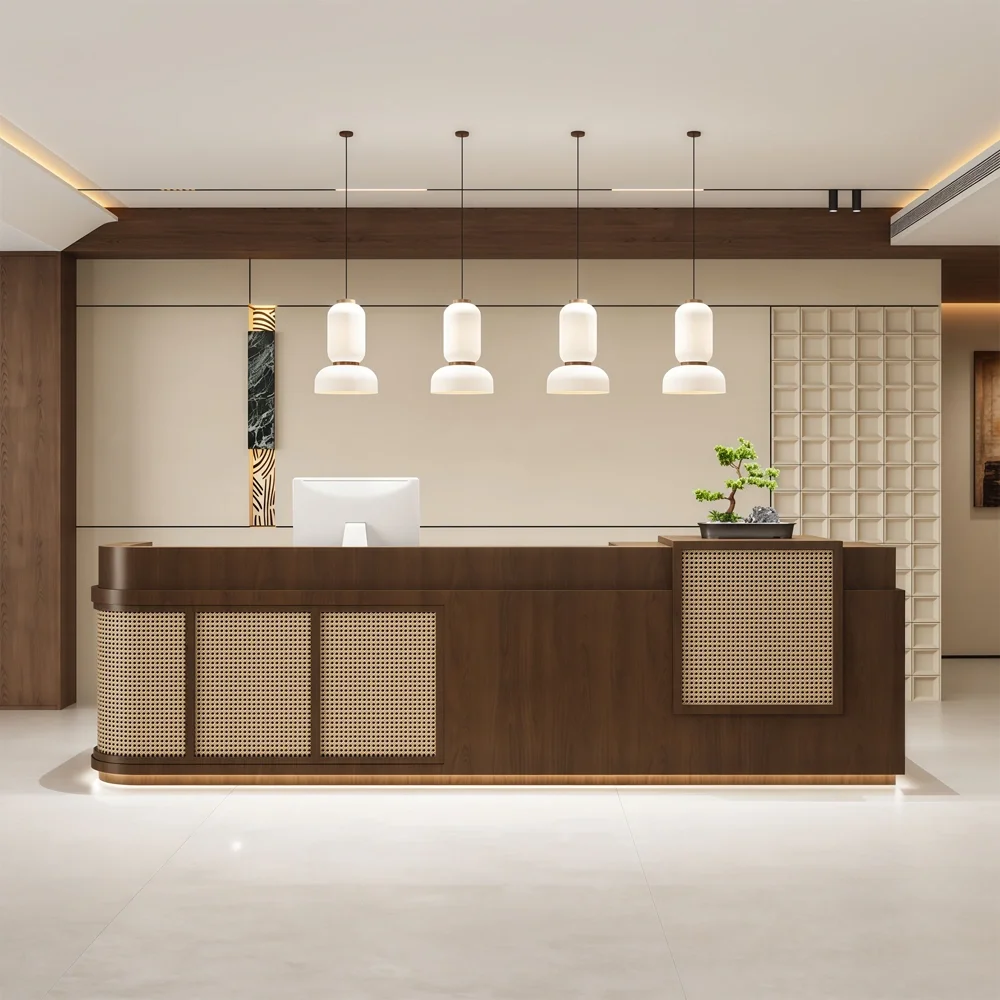 Elegant Woven Rattan Reception Desk - Maoters