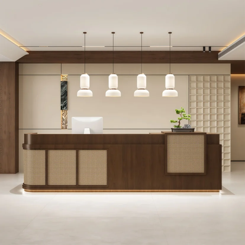 Elegant Woven Rattan Reception Desk - Maoters