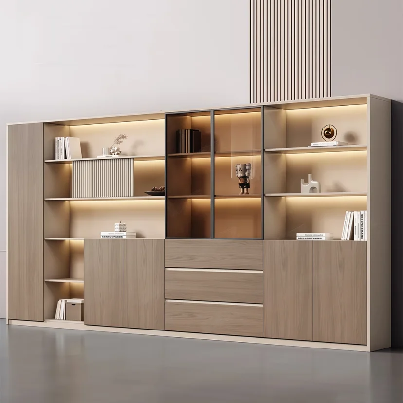 Modern Wooden Office Cabinet with Glass Doors