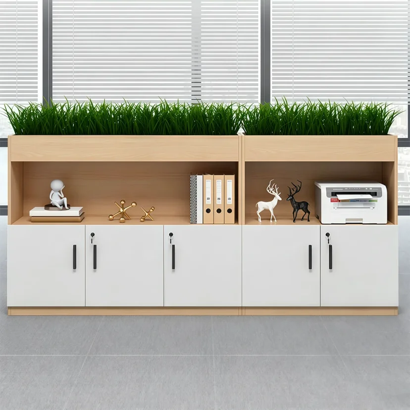 Wooden Office File Cabinet with Planter Box