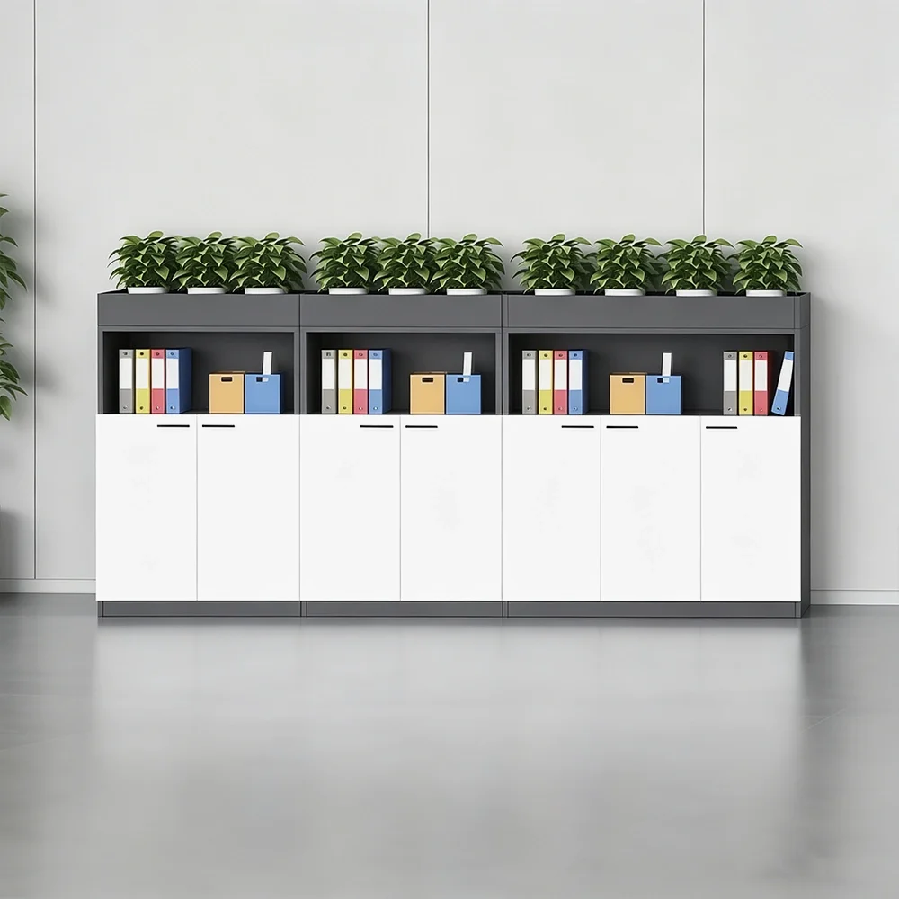 Office Filing Cabinet with Decorative Planter Shelf