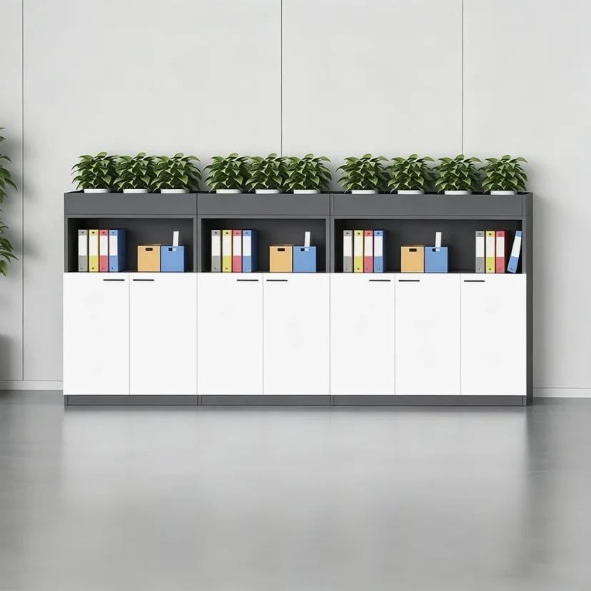 Office Filing Cabinet with Decorative Planter Shelf