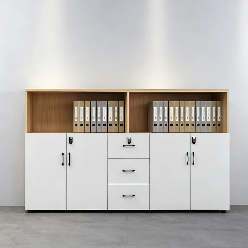 Lockable Wooden Low File Cabinet Bookcase