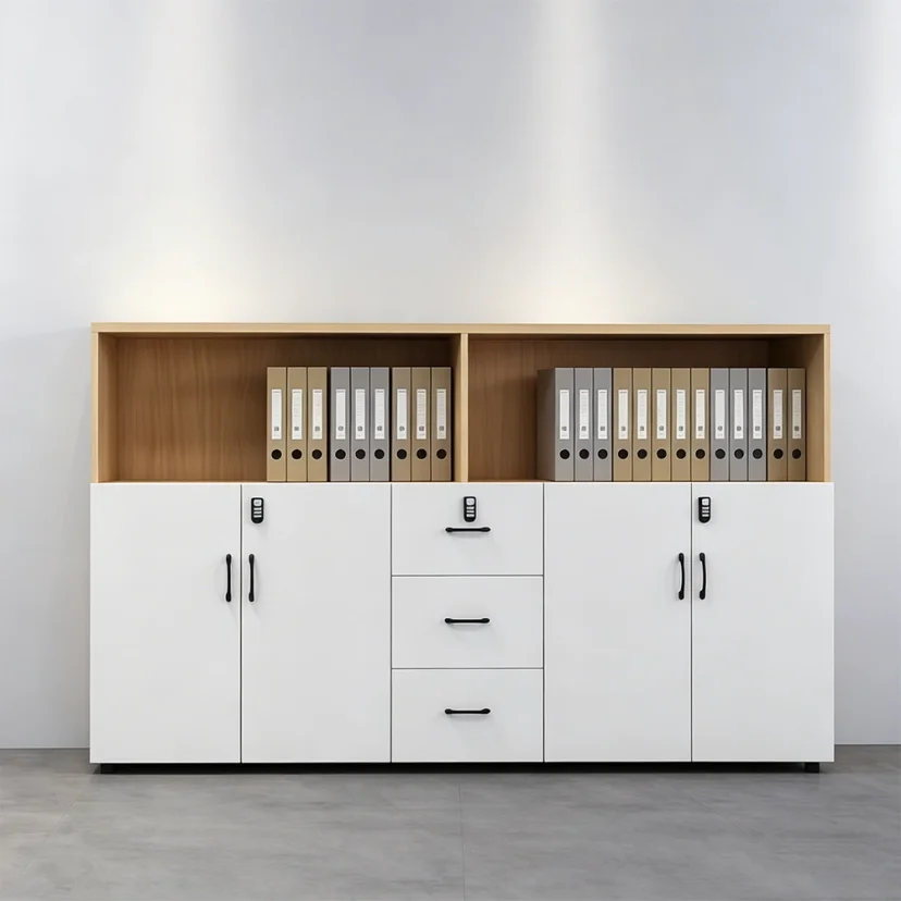 Lockable Wooden Low File Cabinet Bookcase