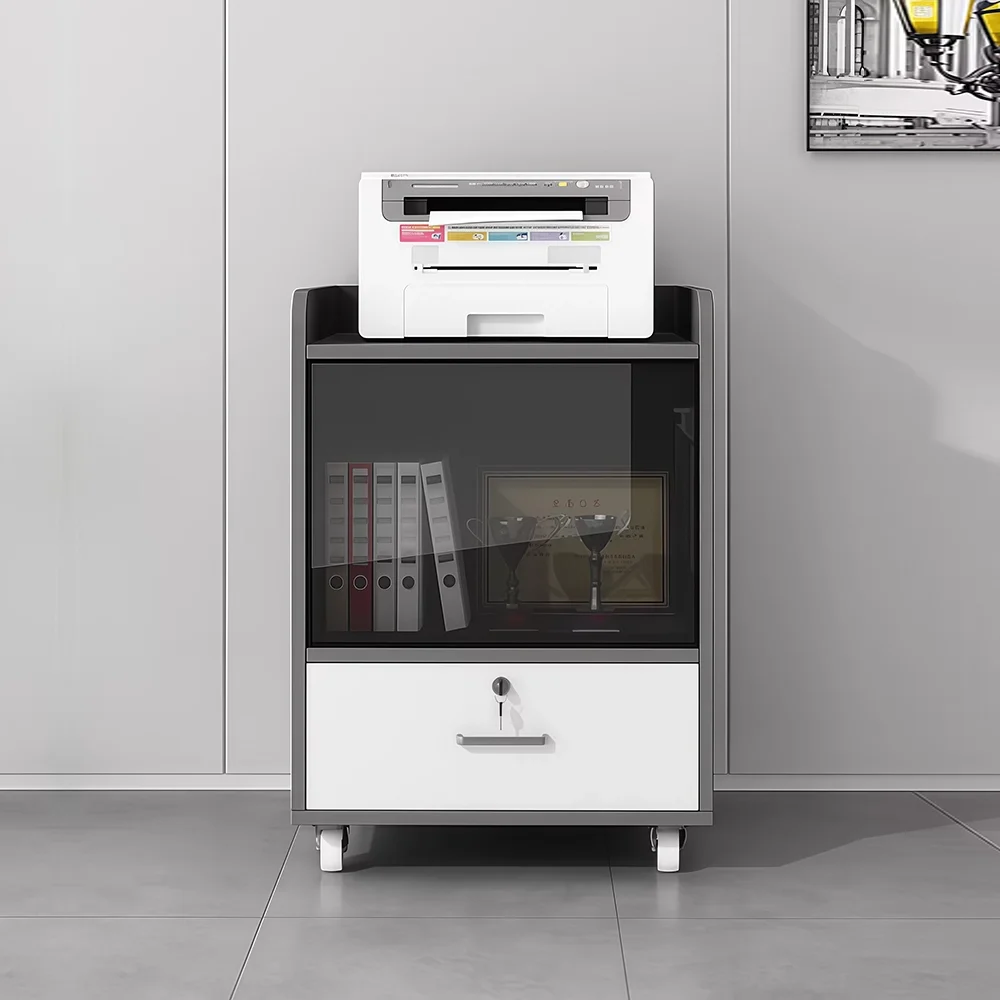 Rolling Wooden Office Cabinet for Document Storage