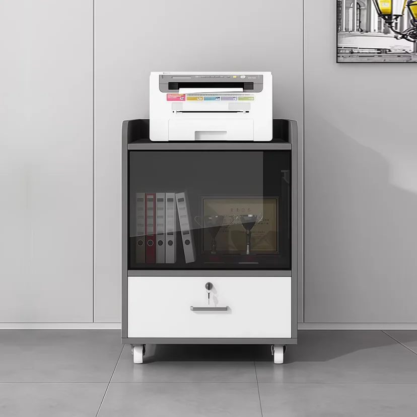 Rolling Wooden Office Cabinet for Document Storage
