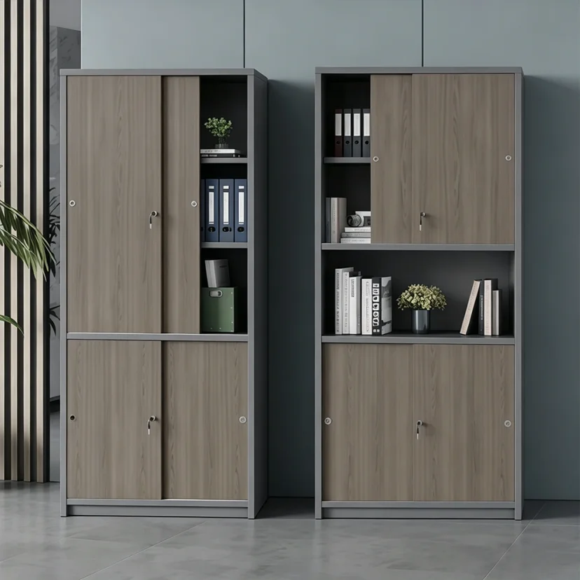 Wooden Sliding Door Office File & Book Cabinet