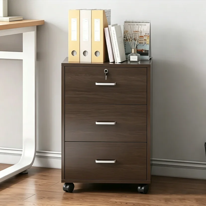 Mobile Wooden Office File Cabinet