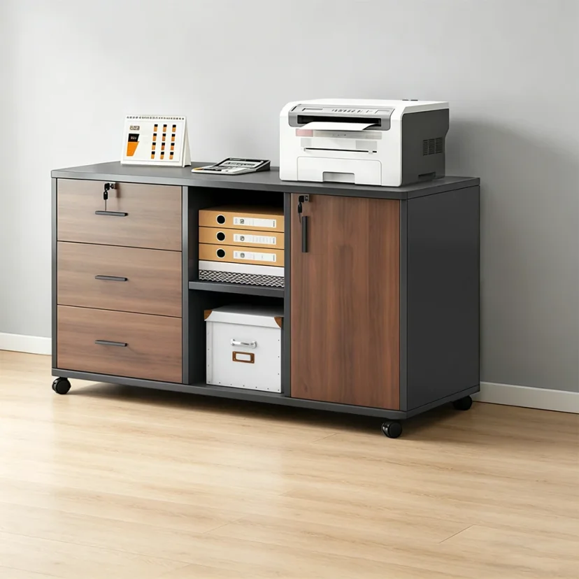 Mobile Under-Desk Storage Cabinet With Locking Drawer