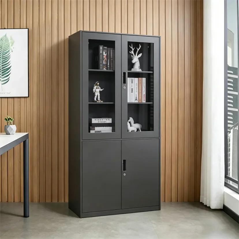 Modern Metal Filing Cabinet with Glass Display Doors