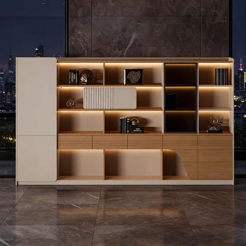 Luxury Wood Grain Filing Cabinet With Lights