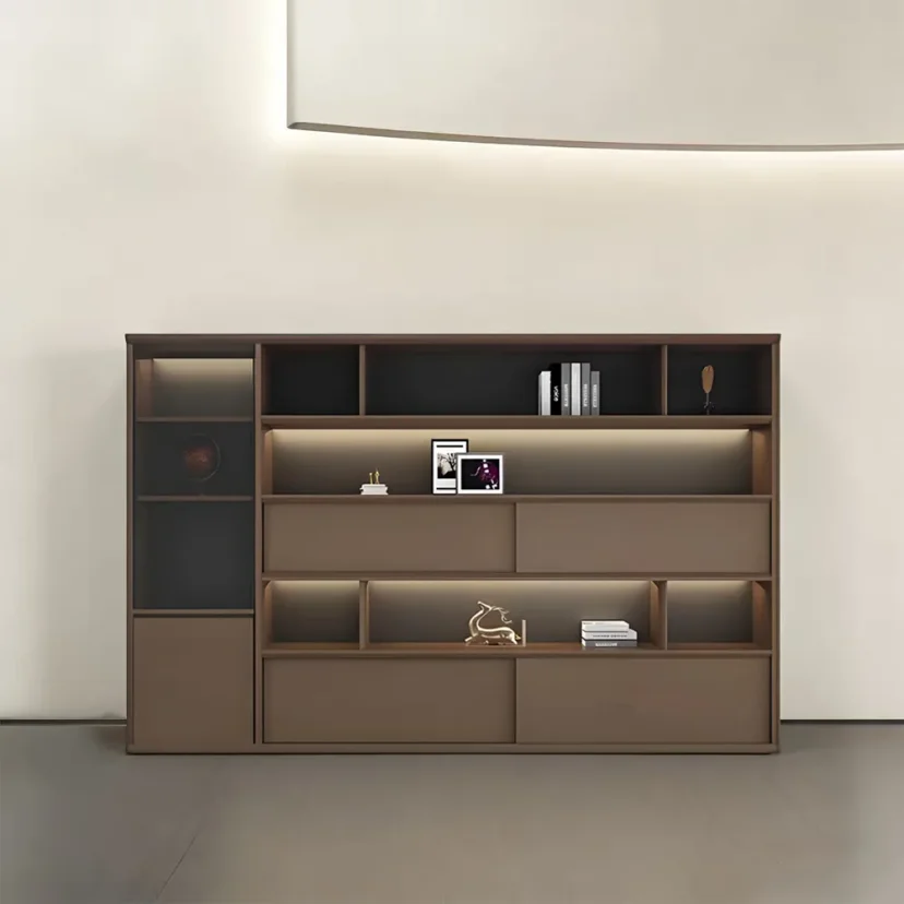 Wooden Glass Door Office Cabinet – Floor Standing File & Bookcase
