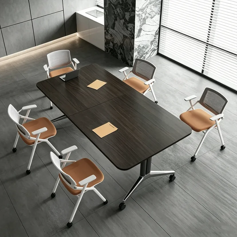 Office Dark Wood Rolling Conference Table - Maoters