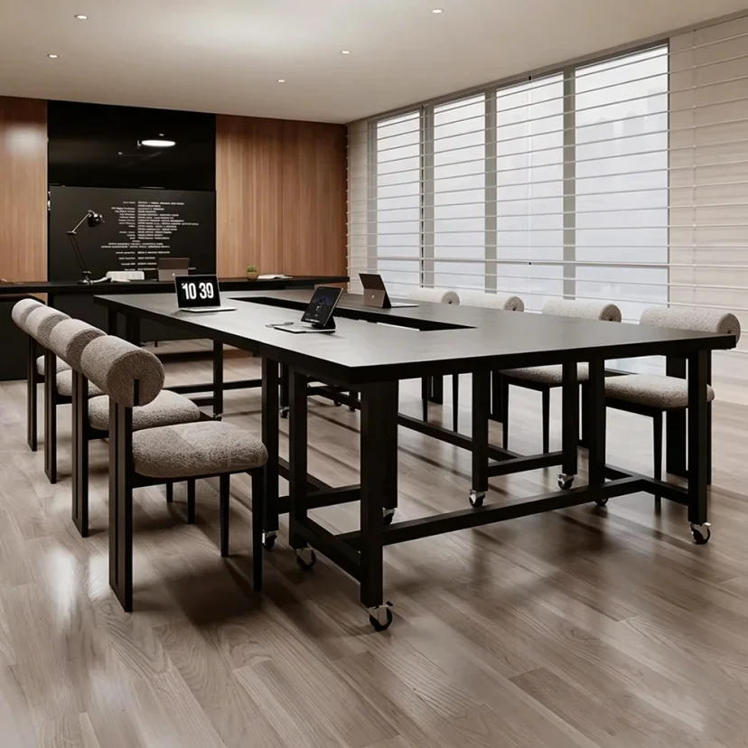Portable Black Solid Wood Conference Table - Maoters