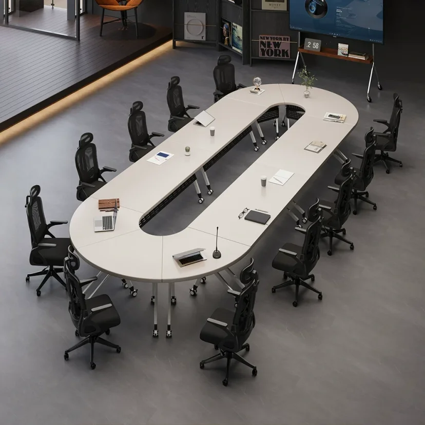White Wooden Folding Conference Table – Mobile Modular Design