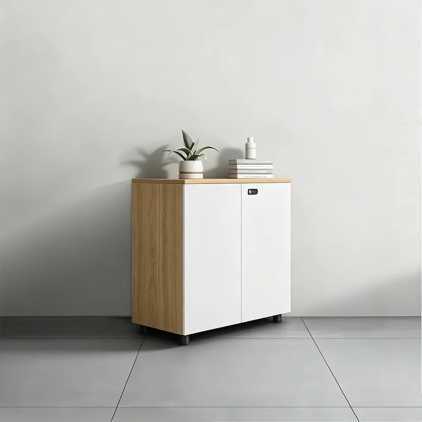 White Wooden Password Lock Low Cabinet