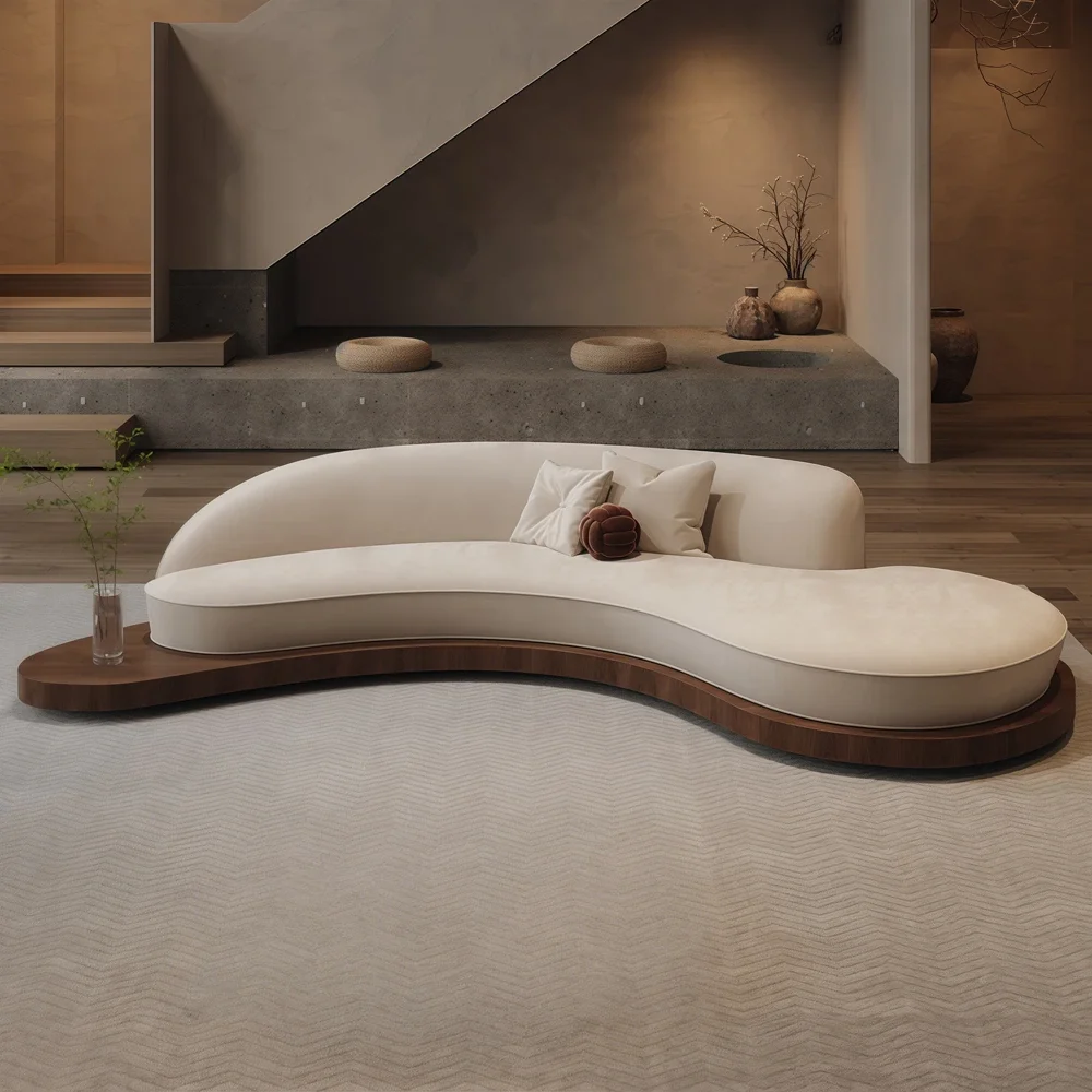 Retro Solid Wood Curved Sofa