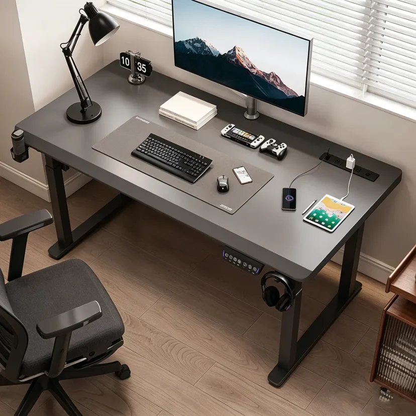 Long Electric Standing Desk — Adjustable Height Modern Office Workstation