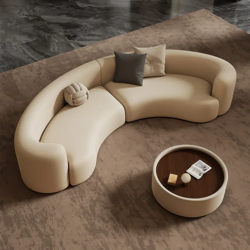 Reception Seating with Curved Sofa – Welcoming & Space-Efficient Design