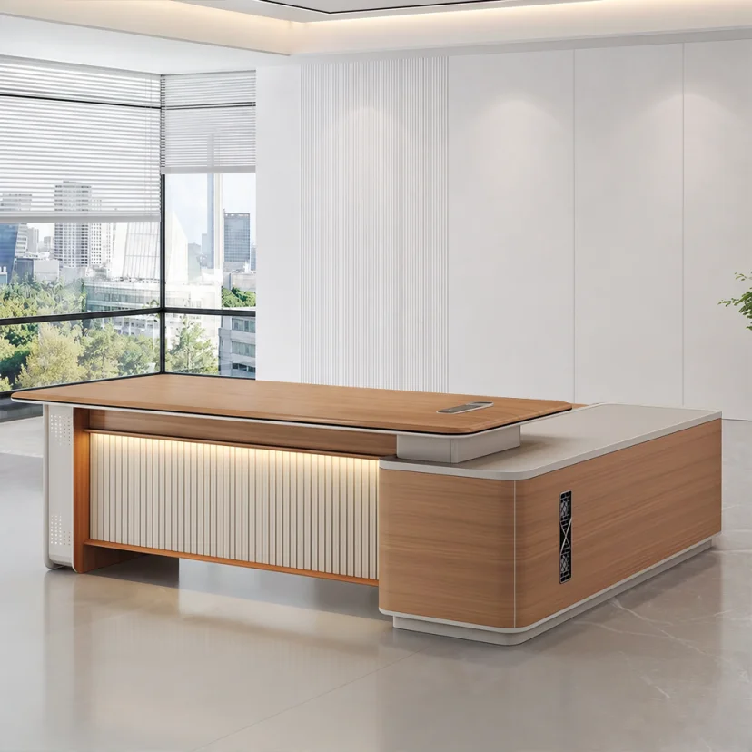 Light Luxury Executive Desk with Side Cabinet