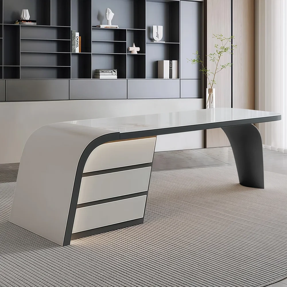 Minimal Workspace Glossy Executive Desk - Maoters