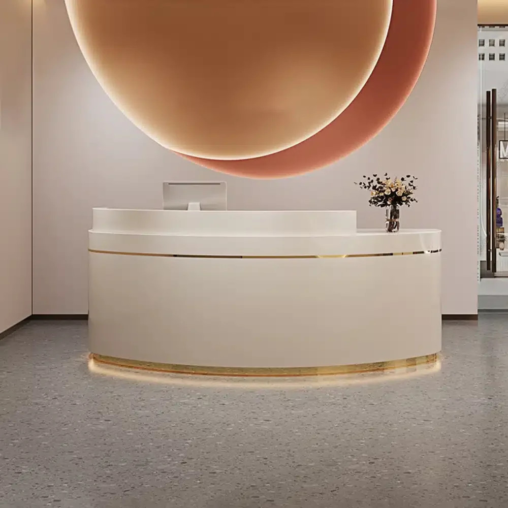 Curved Gold Trim LED Reception Desk - Maoters