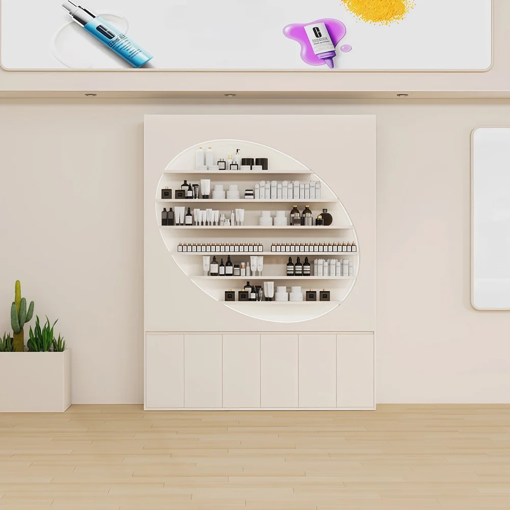 Curved Multi-Tier Display Cabinet for Salon
