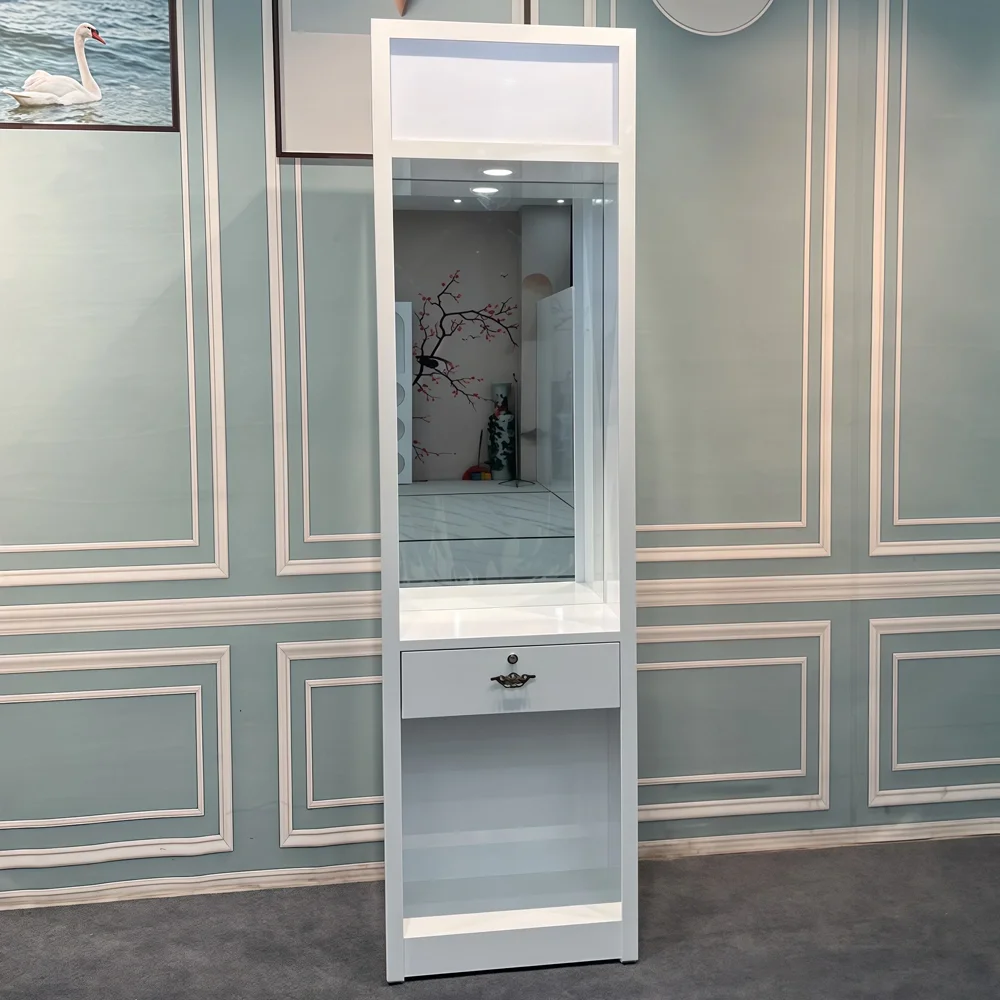 Glossy White Mageline Cosmetic Display Showcase