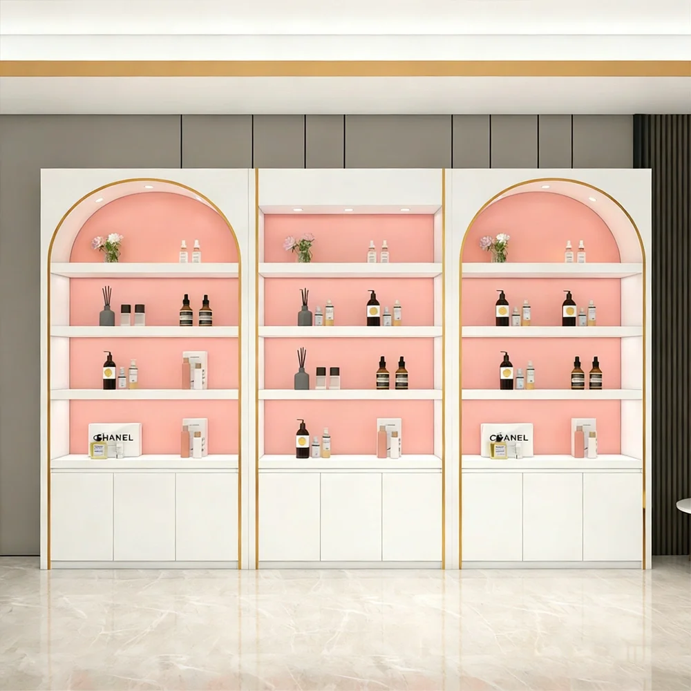 Arched Makeup Display Cabinet with Shelving Unit