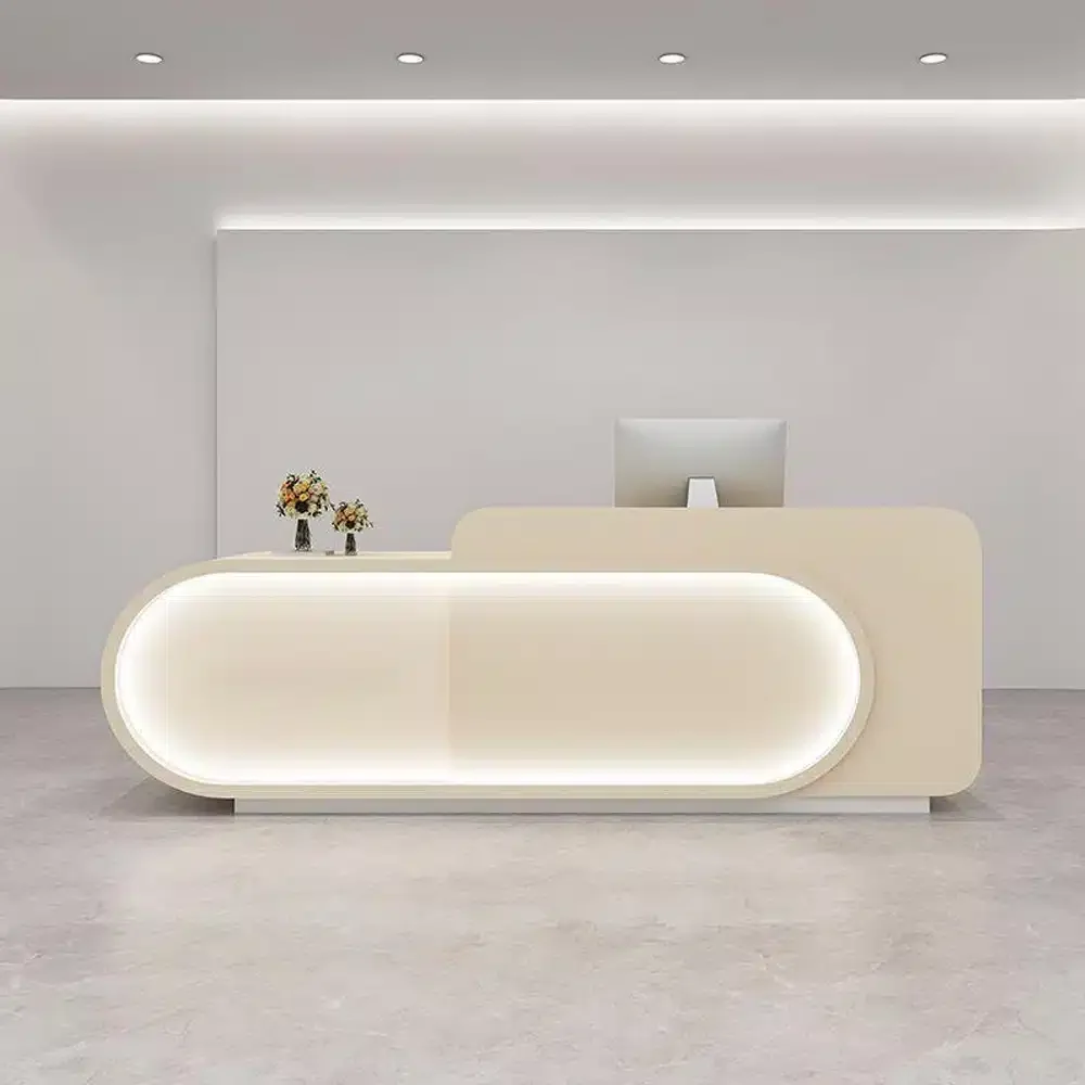Minimalist Cream Rounded Reception Desk - Maoters