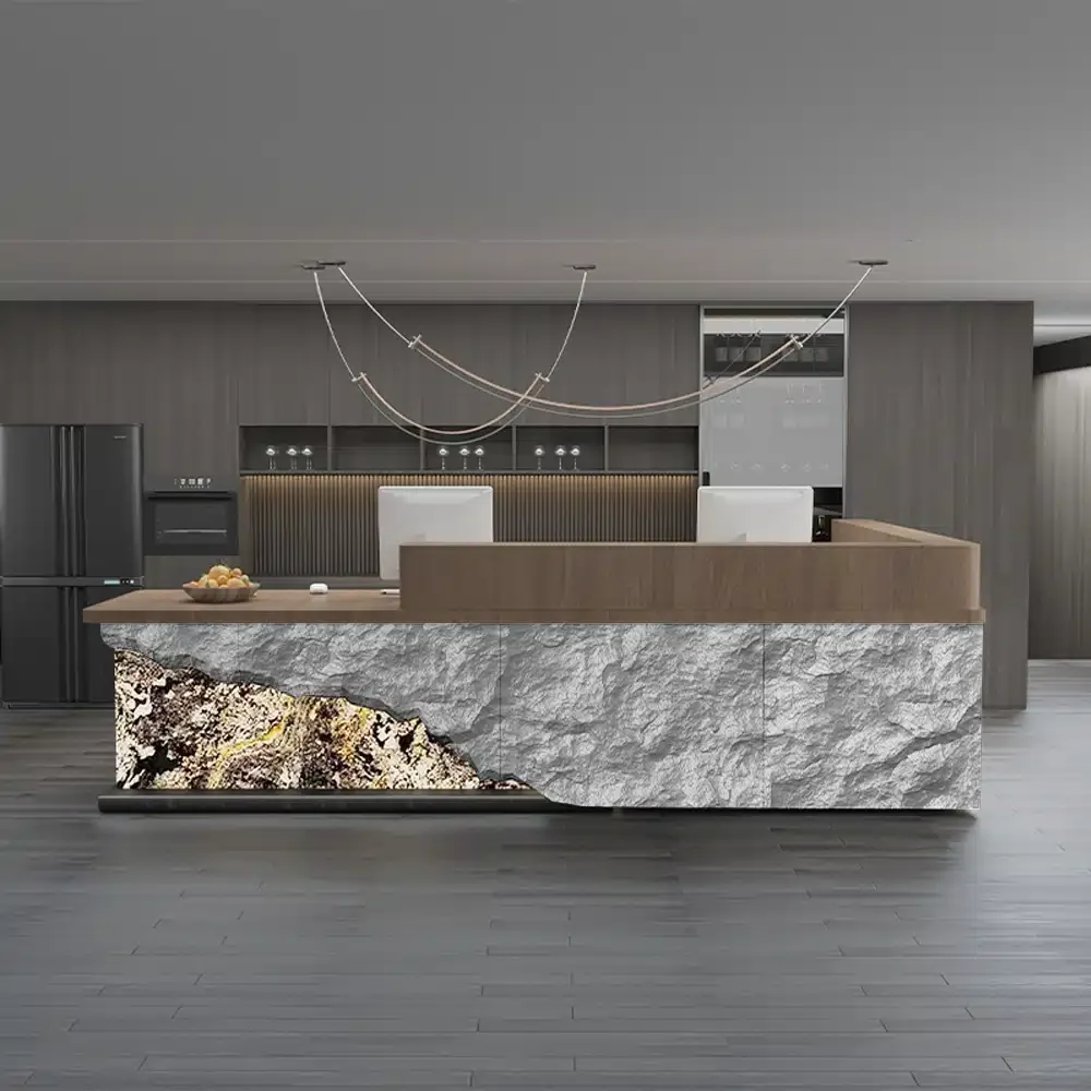 Modern Stone-Texture Reception Desk with Wood Top - Maoters