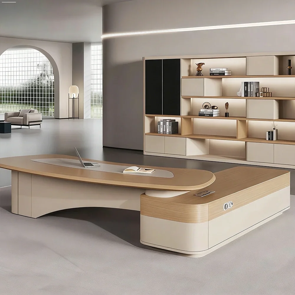 Modern Curved L-Shaped Executive Office Desk - Maoters