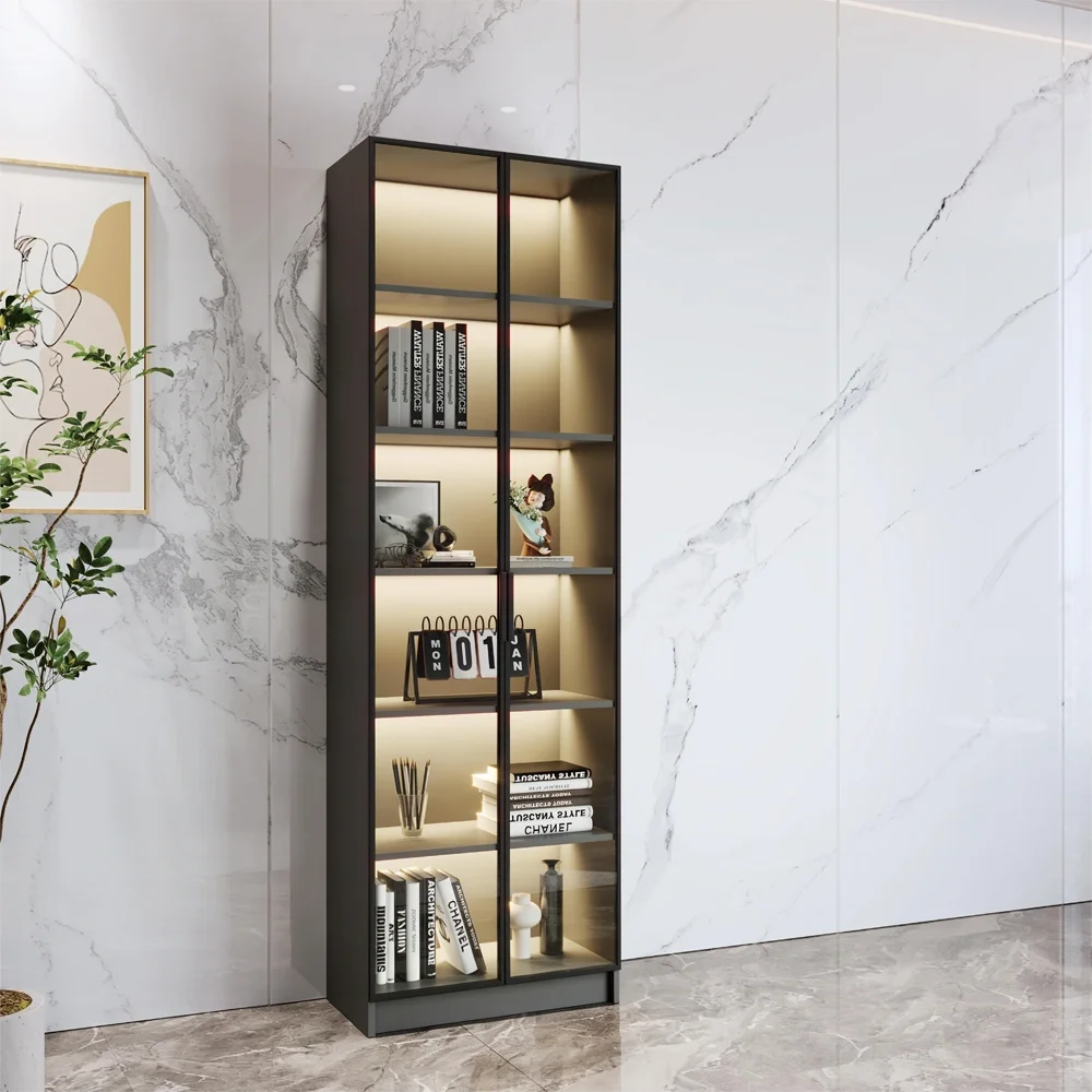 Bookcase with Glass Doors for Display Storage