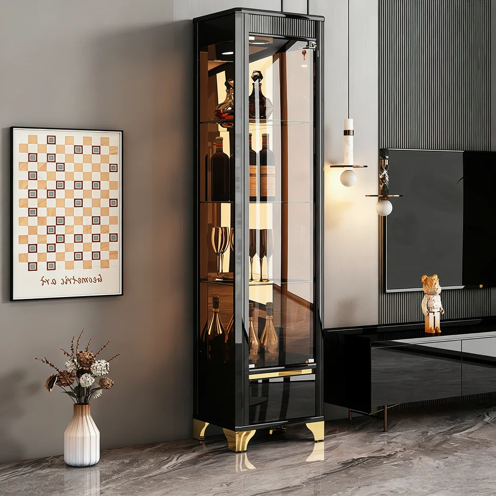 Modern White Glass Wine Cabinet with Lock