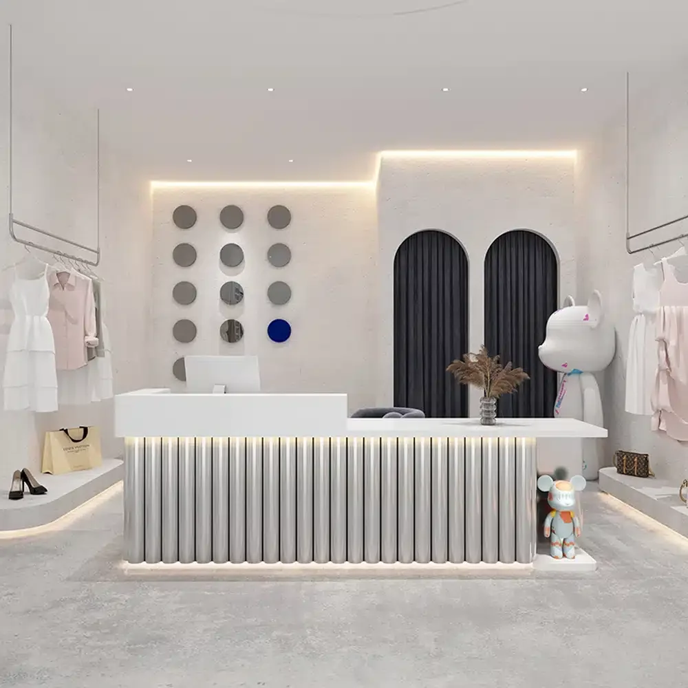 Modern Fluted Retail Reception Desk with LED - Maoters