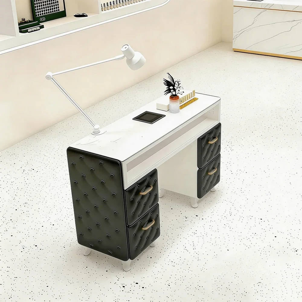 Black Nail Desk Set with Vacuum and Outlet