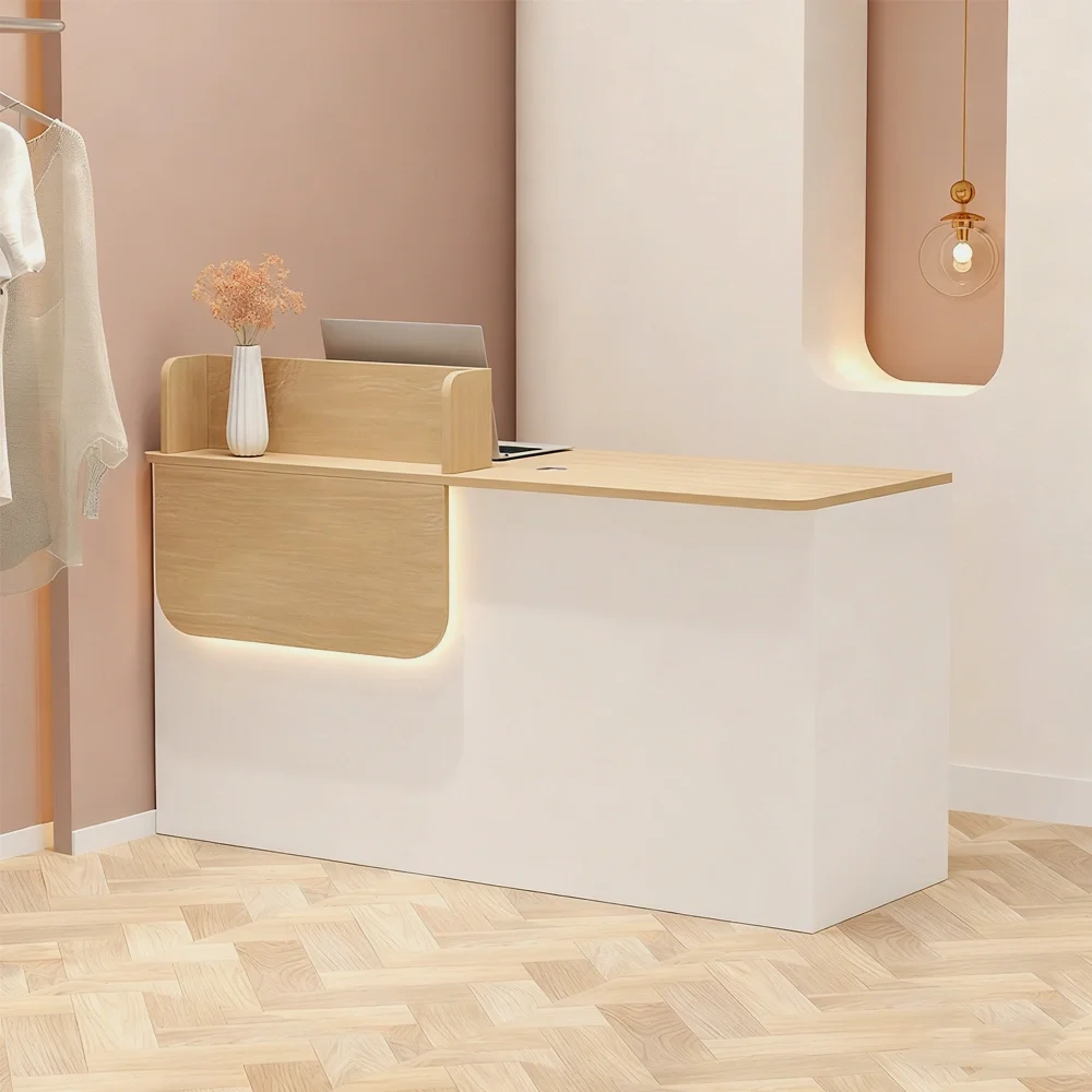 Offset Curved Wood LED Reception Desk - Maoters