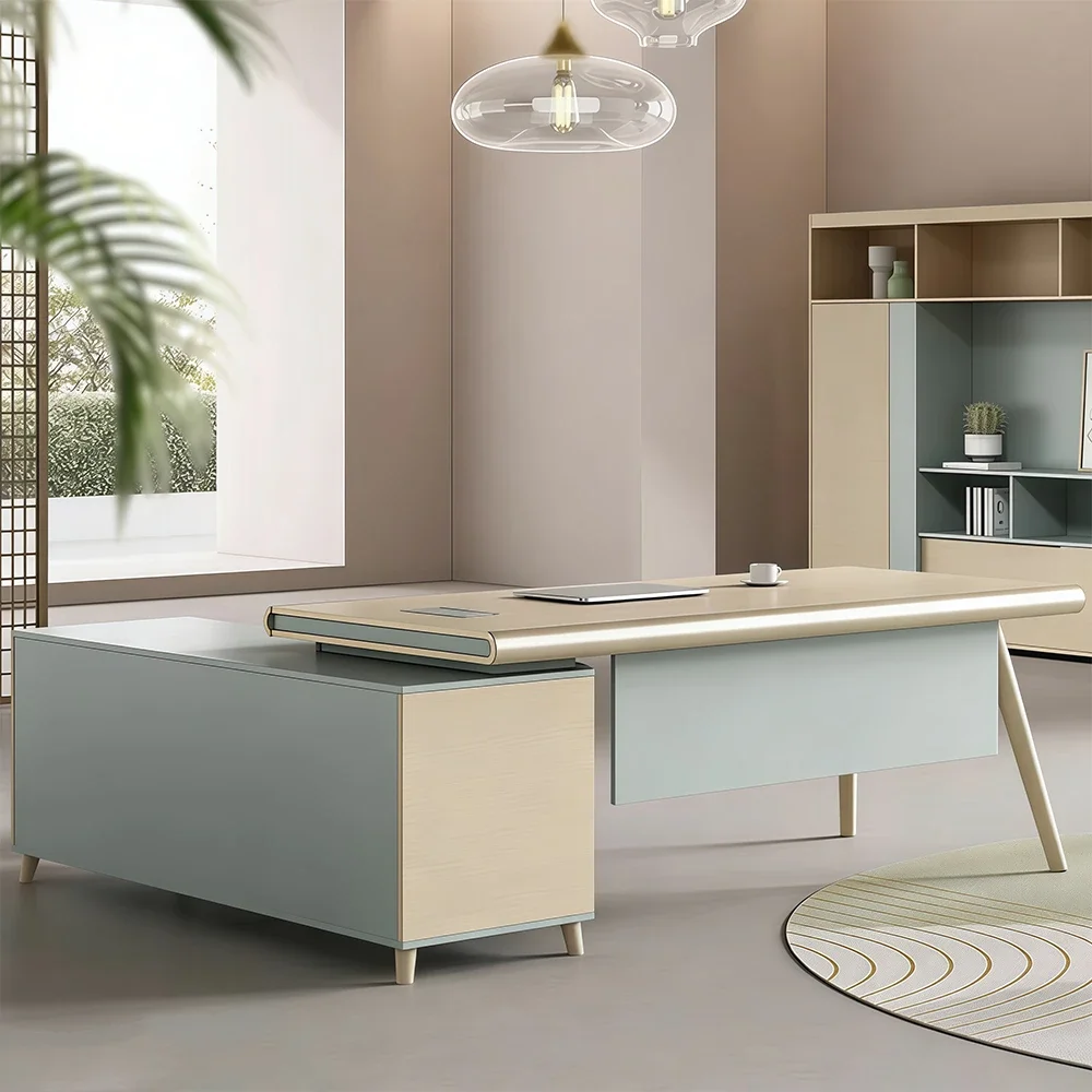 Light wood patchwork executive desk - Maoters