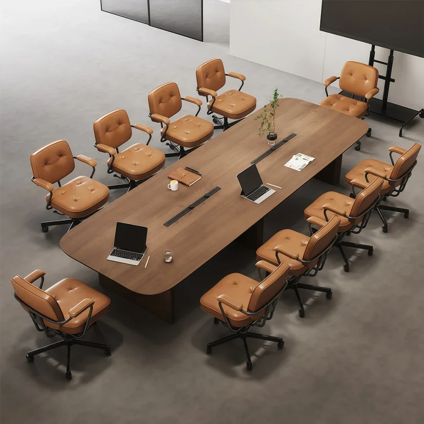 Modern Wood Rectangular Conference Table with Rounded Edges - Maoters